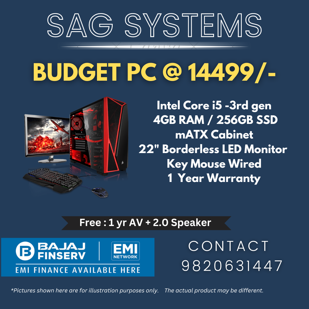 Best Budget Desktop PC i5 3rd Gen with 22" LED for Office & Home